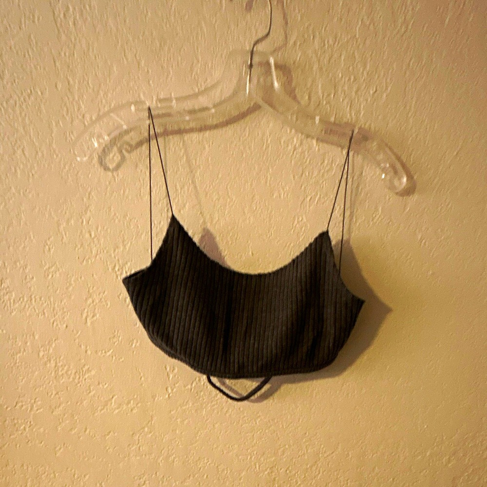 JOAH BROWN Gray Ribbed Knit Spaghetti Strap Wireless Bralette Bra Size M/L